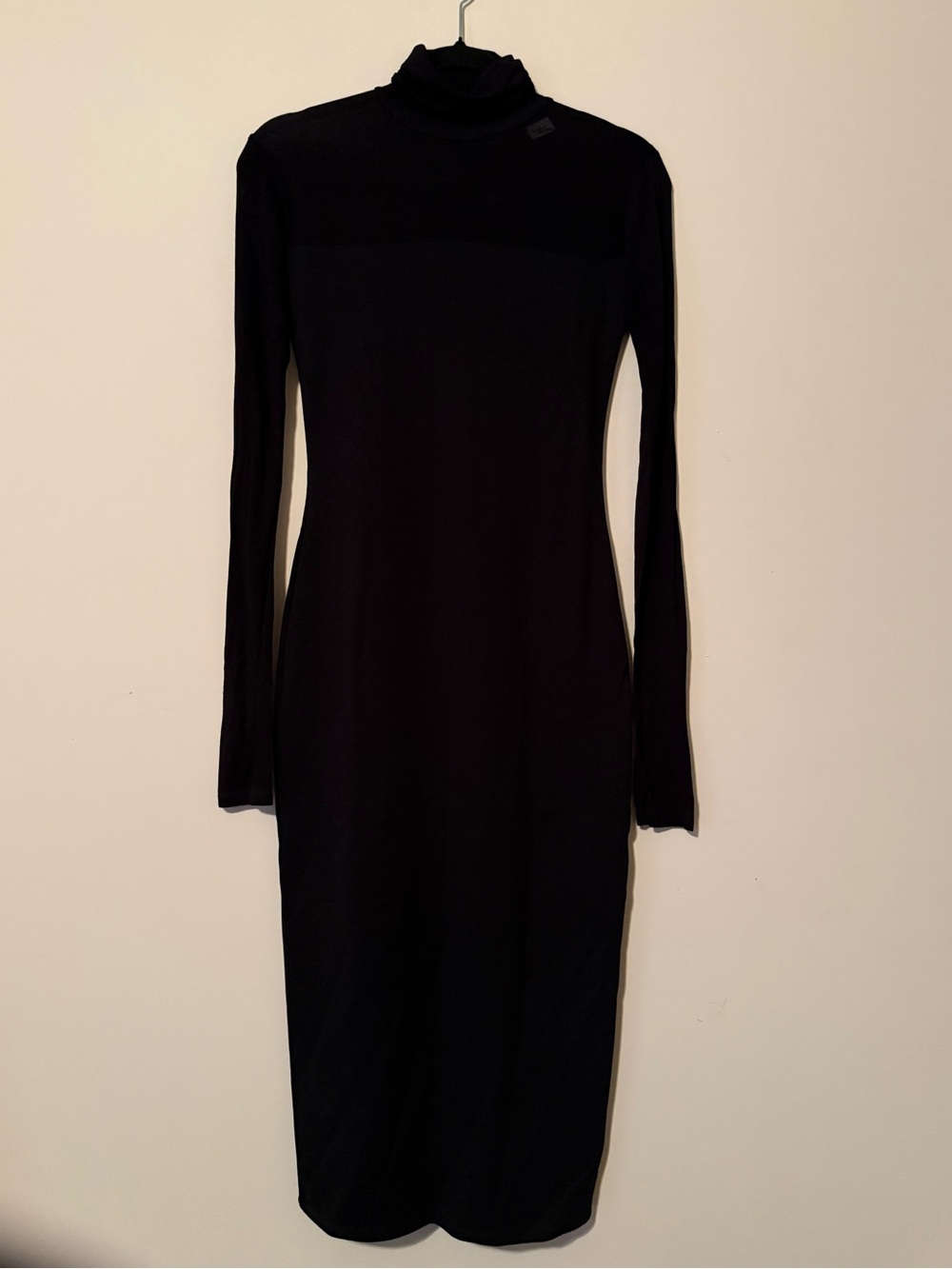 Marcella Marina Black Ponte Sheer Sleeve Turtleneck Midi Dress S - Picture 3 of 8
